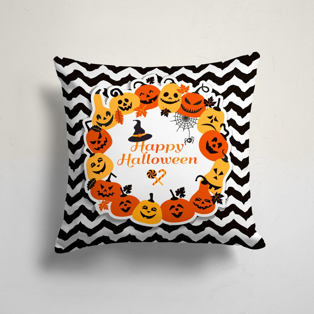 Happy Halloween Cushion Cover|Fall Trend Carved Pumpkin and Haunted House Pillowcase|Cat Print Throw Pillow Cover|Halloween Party Decor