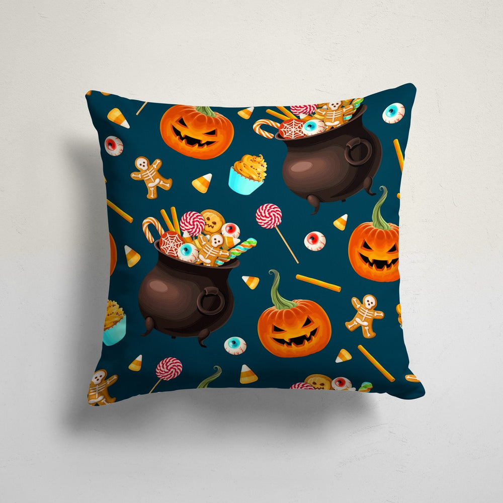 Halloween Pillow Case|Carved Orange Pumpkin with Leaves and Bat Cushion Cover|Ghost Cat Cushion Case|Halloween Candy Print Outdoor Pillowtop