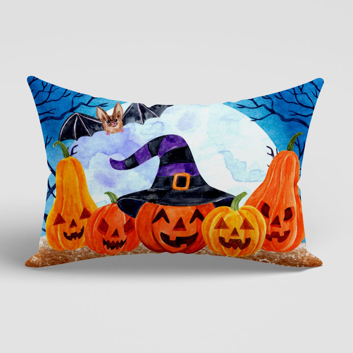 Halloween Cushion Case|White Ghost and Black Cat Lumbar Pillowcase|Happy Halloween Party Decor|Pumpkin and Witch Hat Rectangle Pillow Cover