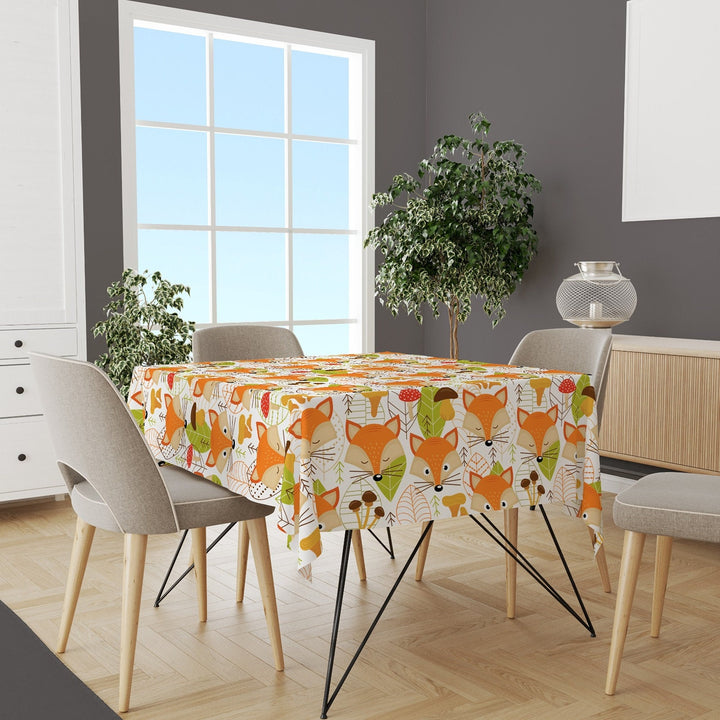 Fall Trend Tabletop|Orange Fox and Acorn Tablecloth|Housewarming Rabbit Print Table Cover|Farmhouse Autumn Table Decor|Rectangle Tablecloth