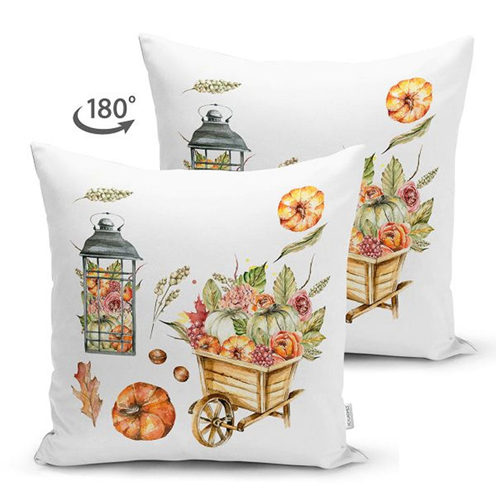 Pumpkin Pillow Cover|Fall Trend Suede Cushion Case|Floral Orange Green Pumpkin Throw Pillowtop|Decorative Farmhouse Thanksgiving Cushion