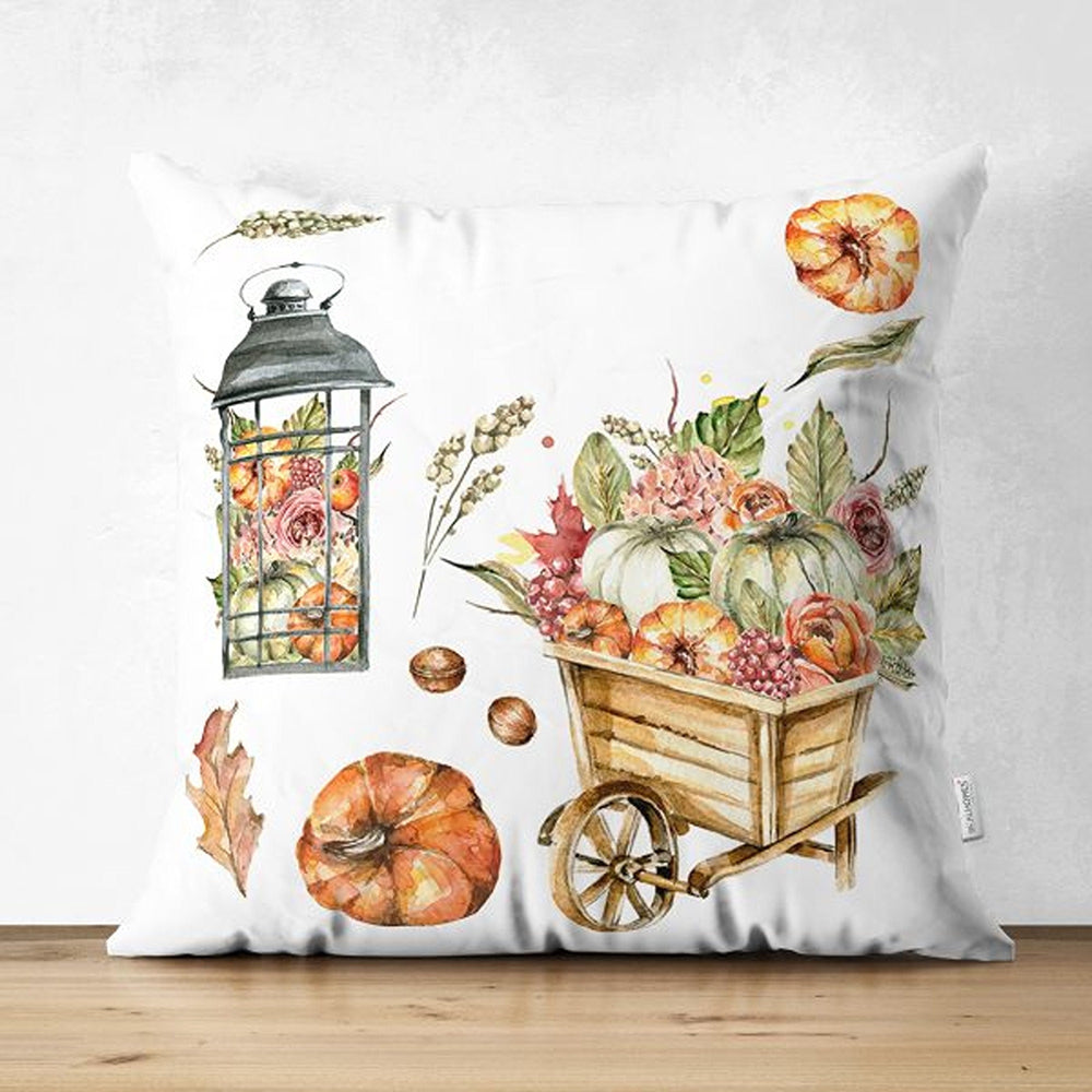 Pumpkin Pillow Cover|Fall Trend Suede Cushion Case|Floral Orange Green Pumpkin Throw Pillowtop|Decorative Farmhouse Thanksgiving Cushion