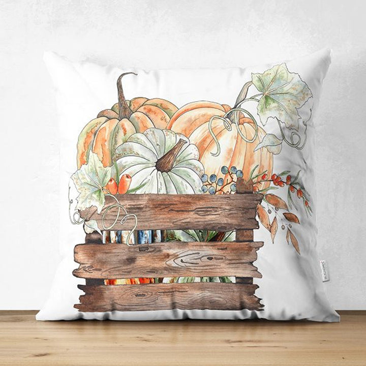 Pumpkin Pillow Cover|Fall Trend Suede Cushion Case|Floral Orange Green Pumpkin Throw Pillowtop|Decorative Farmhouse Thanksgiving Cushion