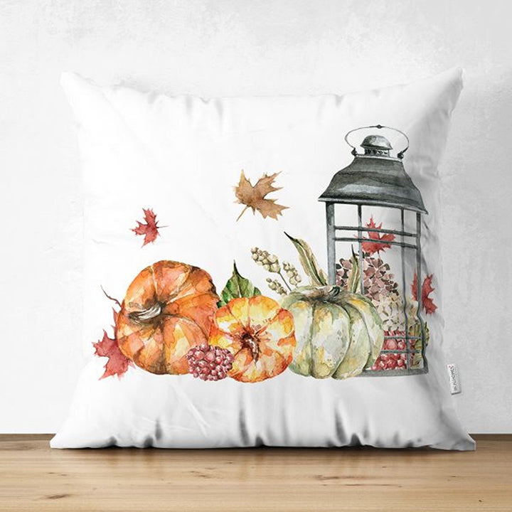 Pumpkin Pillow Cover|Fall Trend Suede Cushion Case|Floral Orange Green Pumpkin Throw Pillowtop|Decorative Farmhouse Thanksgiving Cushion