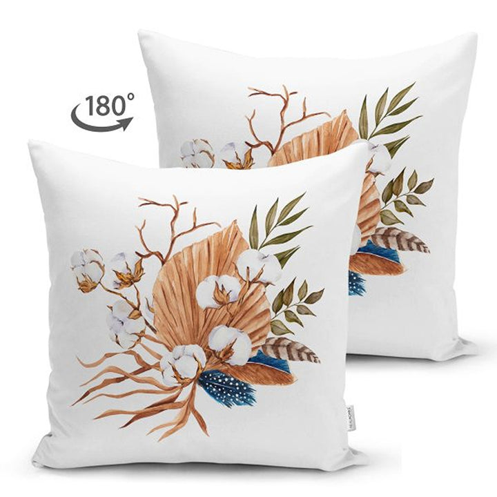 Dry Leaves Pillow Cover|Fall Trend Suede Cushion Case|White Flower and Leaf Print Throw Pillowtop|Decorative Farmhouse Thanksgiving Cushion