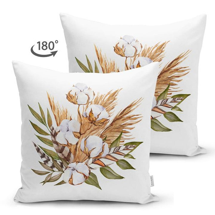 Dry Leaves Pillow Cover|Fall Trend Suede Cushion Case|White Flower and Leaf Print Throw Pillowtop|Decorative Farmhouse Thanksgiving Cushion