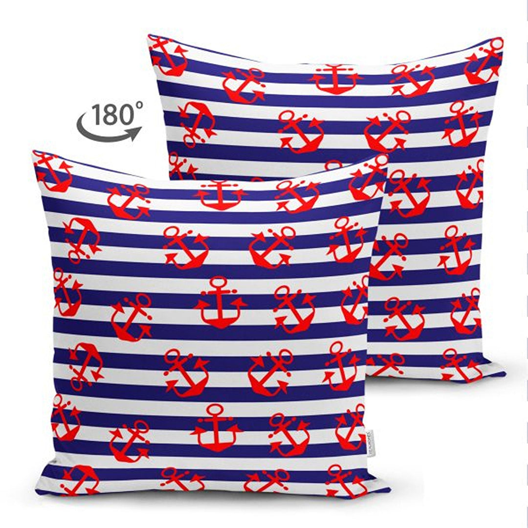 Nautical Pillow Cover|Summer Trend Suede Cushion Case|Striped Anchor and Life Saver Throw Pillowtop|Decorative Beach House Cushion Cover