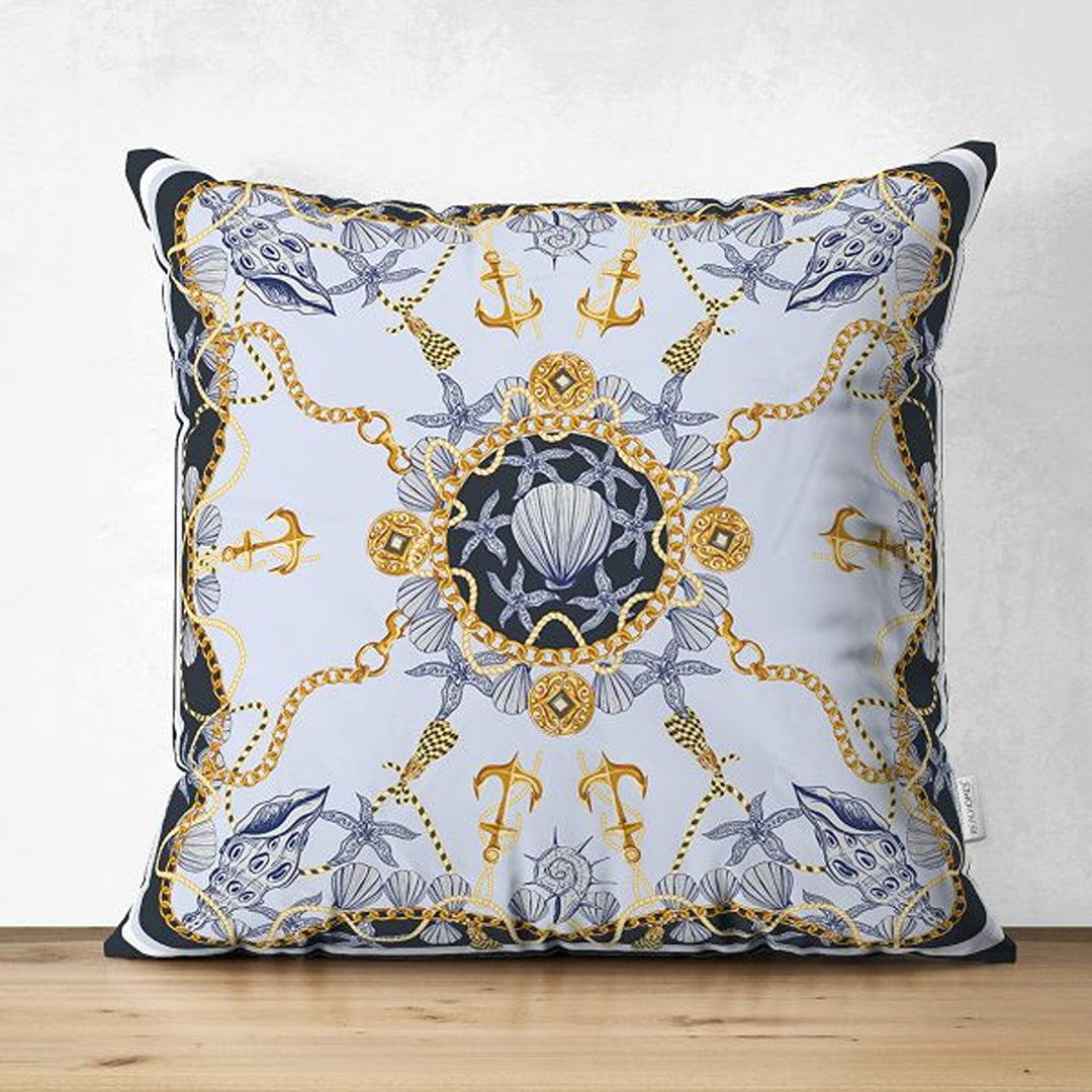 Nautical Pillow Cover|Anchor and Chain Print Coastal Throw Pillowtop|Decorative Beach House Cushion Cover|Summer Trend Suede Cushion Case