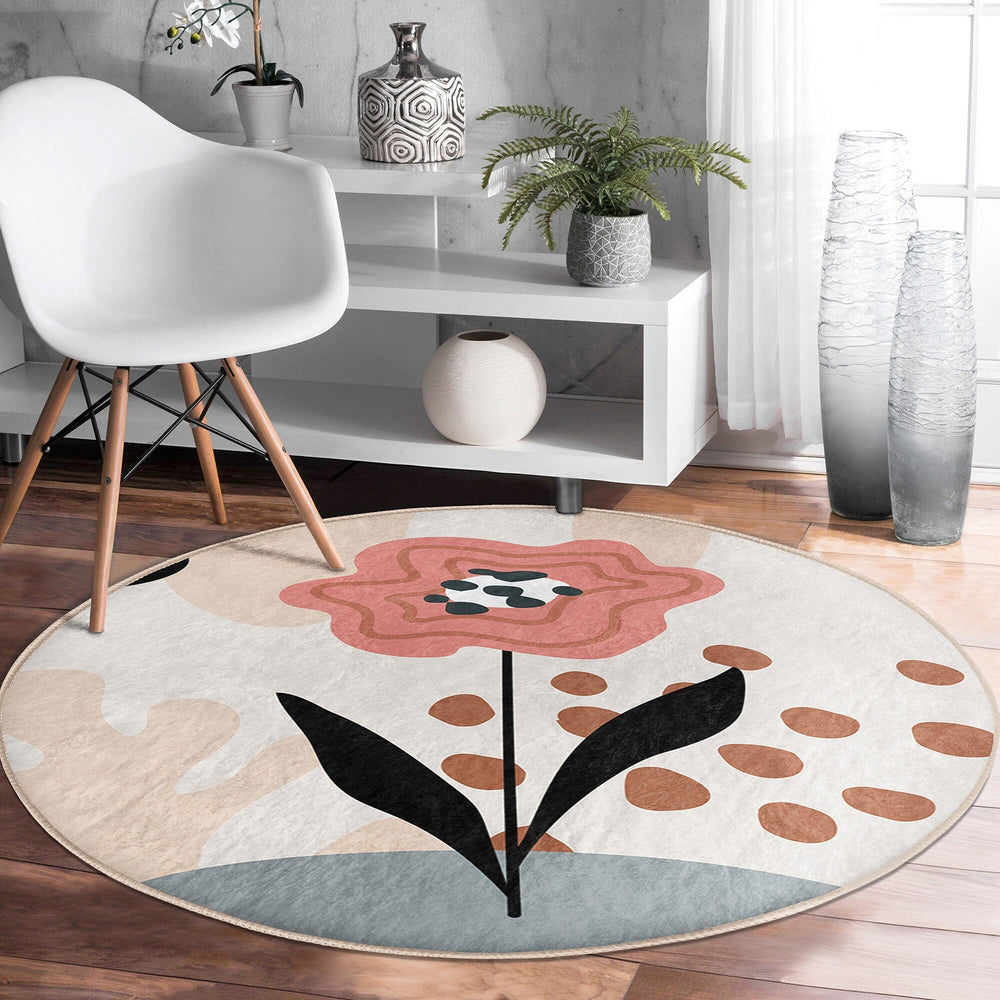 Abstract Floral Round Rug|Non-Slip Round Carpet|Onedraw Rose Circle Carpet|Minimalist Area Rug|Leaf Home Decor|Decorative Anti-Slip Mat