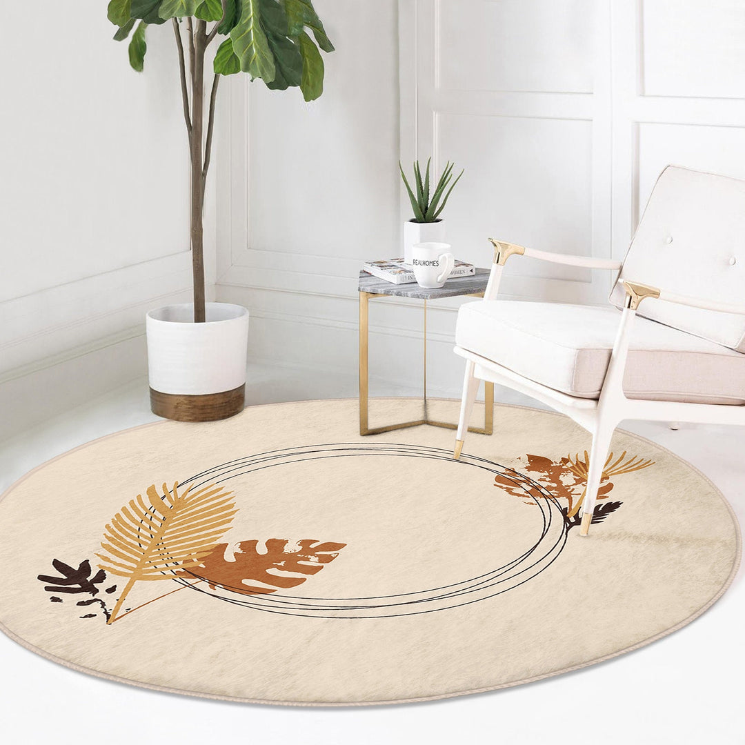 Abstract Floral Round Rug|Non-Slip Round Carpet|Onedraw Rose Circle Carpet|Minimalist Area Rug|Leaf Home Decor|Decorative Anti-Slip Mat