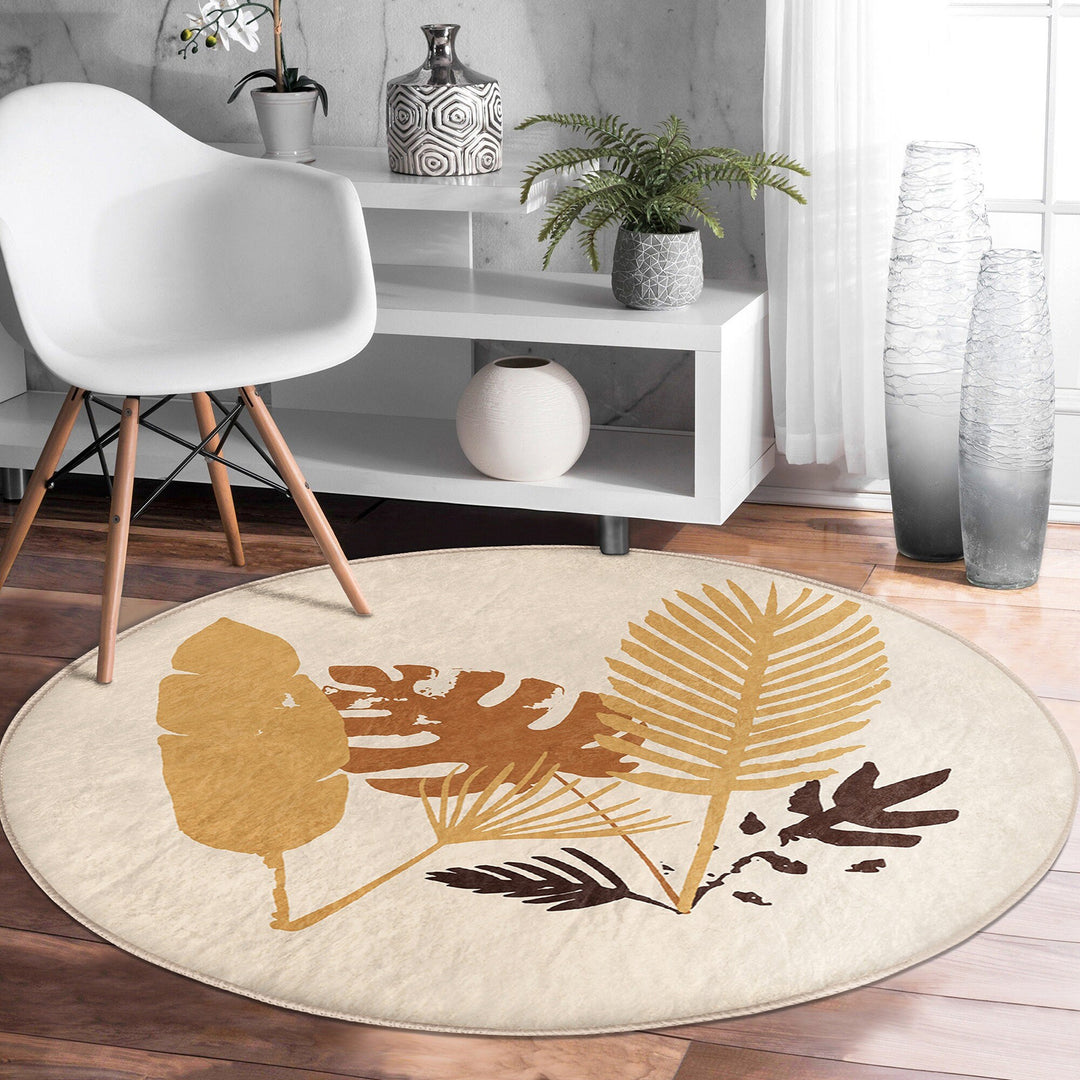 Abstract Floral Round Rug|Non-Slip Round Carpet|Onedraw Rose Circle Carpet|Minimalist Area Rug|Leaf Home Decor|Decorative Anti-Slip Mat