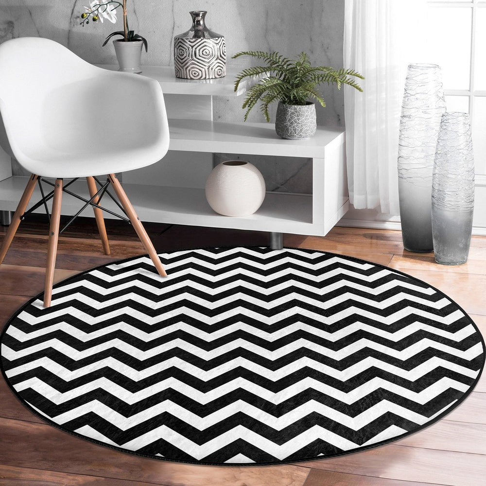 Zigzag Round Rug|Non-Slip Round Carpet|Geometric Circle Carpet|Decorative Area Rug|Zigzag Home Decor|Multi-Purpose Colorful Anti-Slip Mat