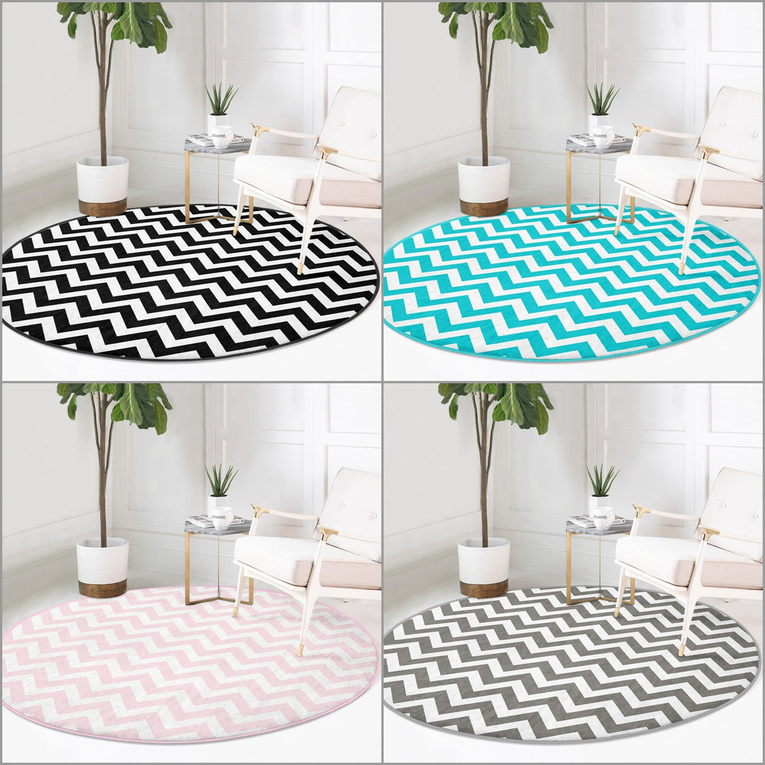 Zigzag Round Rug|Non-Slip Round Carpet|Geometric Circle Carpet|Decorative Area Rug|Zigzag Home Decor|Multi-Purpose Colorful Anti-Slip Mat