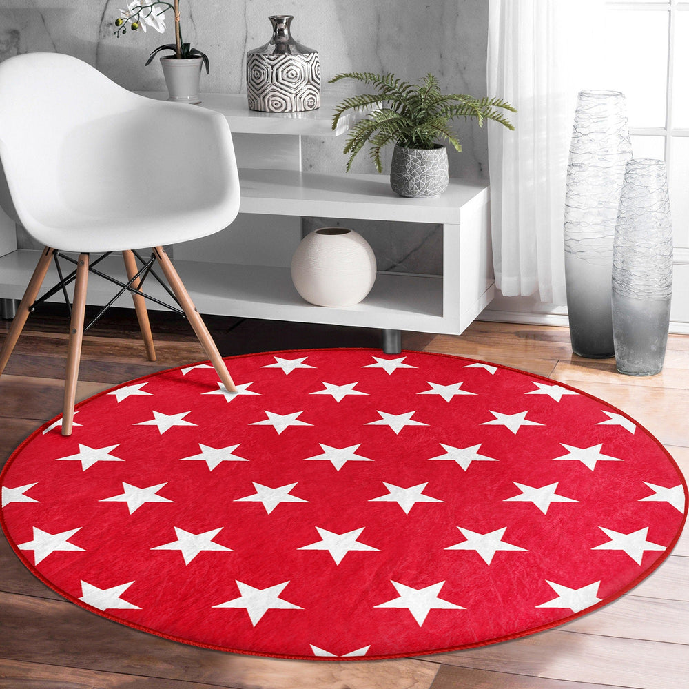 Star Round Rug|Non-Slip Round Carpet|Geometric Circle Carpet|Decorative Area Rug|Star Print Home Decor|Multi-Purpose Colorful Anti-Slip Mat