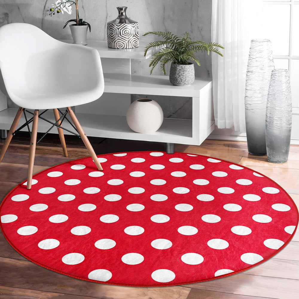 Polkadot Round Rug|Non-Slip Round Carpet|Geometric Circle Carpet|Decorative Area Rug|Polkadot Home Decor|Multi-Purpose Colorful Dotted Mat