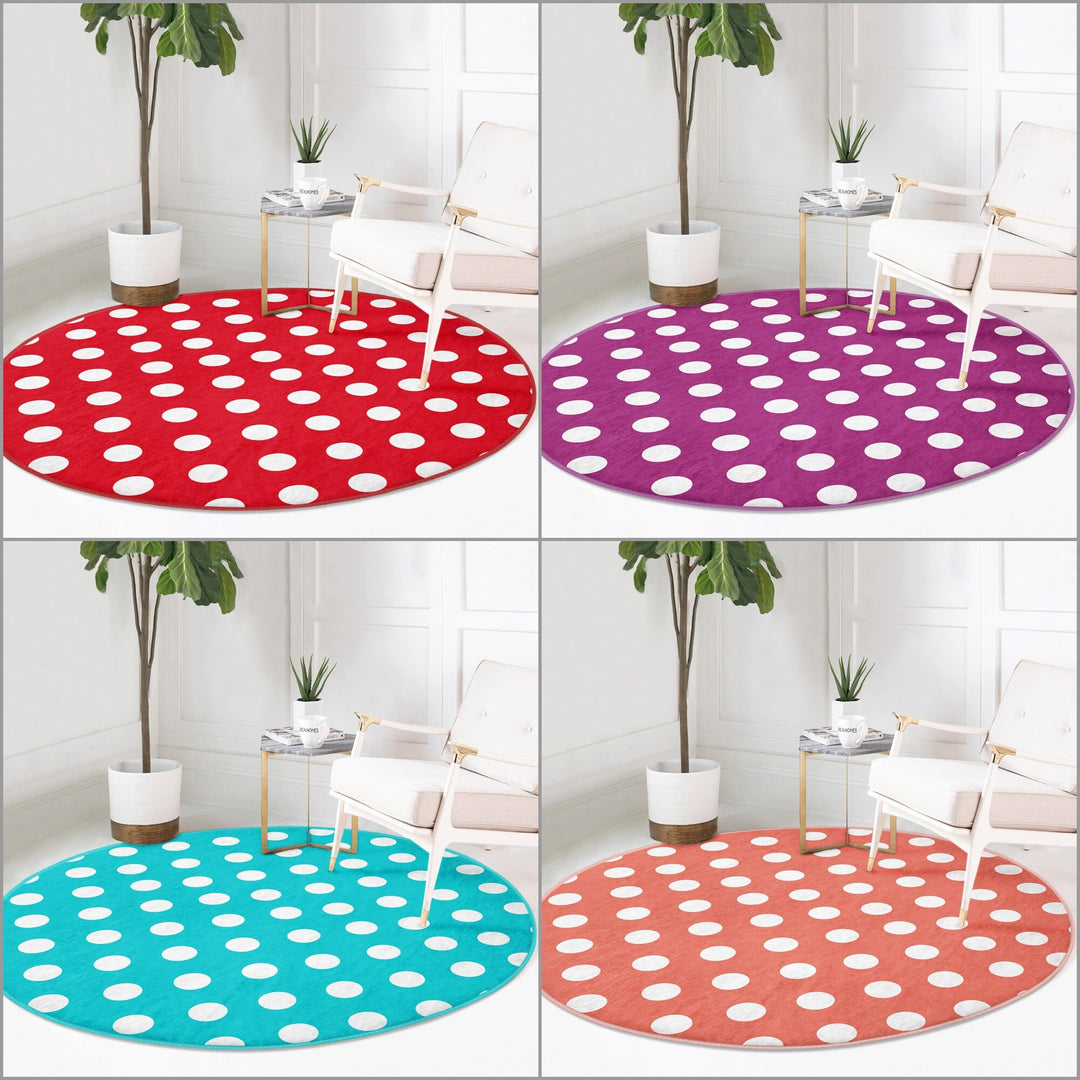 Polkadot Round Rug|Non-Slip Round Carpet|Geometric Circle Carpet|Decorative Area Rug|Polkadot Home Decor|Multi-Purpose Colorful Dotted Mat