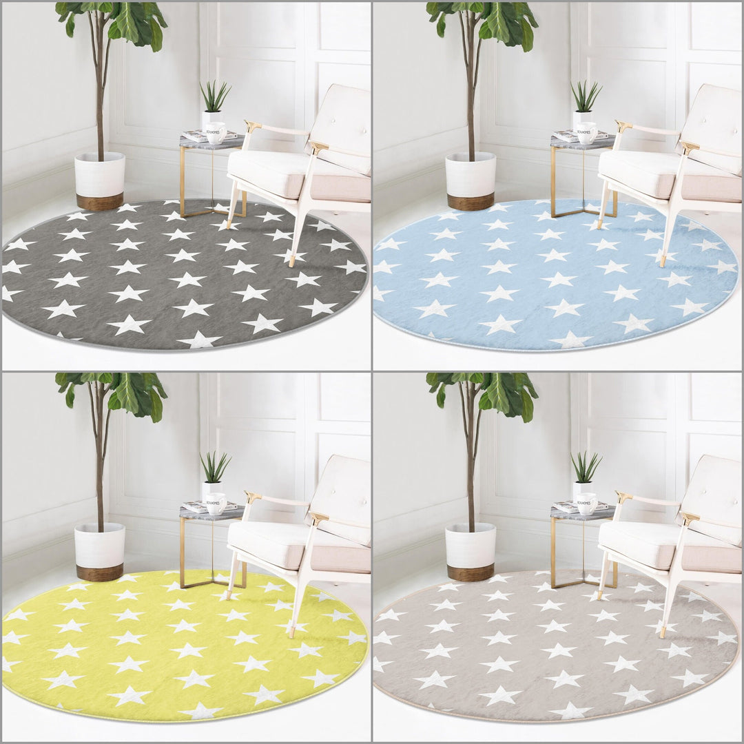 Star Round Rug|Non-Slip Round Carpet|Geometric Circle Carpet|Decorative Area Rug|Star Print Home Decor|Multi-Purpose Colorful Anti-Slip Mat