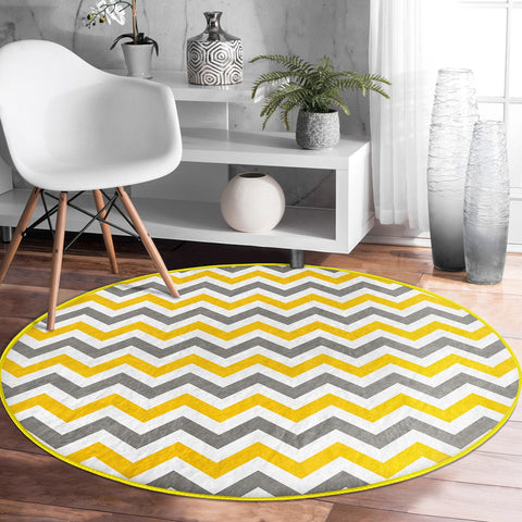 Zigzag Round Rug|Non-Slip Round Carpet|Geometric Circle Carpet|Decorative Area Rug|Zigzag Home Decor|Multi-Purpose Colorful Anti-Slip Mat