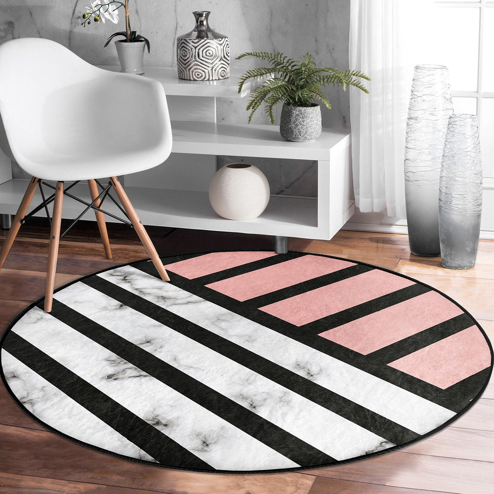 Marble Pattern Round Rug|Non-Slip Round Carpet|Geometric Marble Circle Carpet|Decorative Striped Multi-Purpose Area Rug|Modern Home Decor