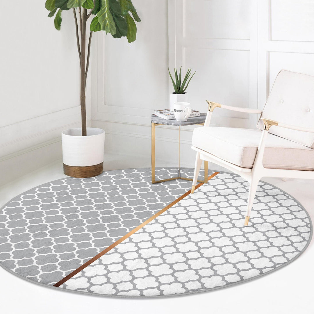 Geometric Round Rug|Ogea Pattern Non-Slip Round Carpet|Seamless Circle Carpet|Decorative Area Rug|Minimalist Multi-Purpose Anti-Slip Mat