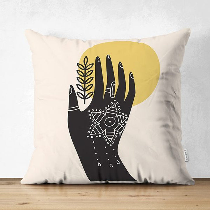 Abstract Pillow Cover|Onedraw Hand Cushion Case|Decorative Farmhouse Pillowtop|Cozy Home Decor|Housewarming Hand Print Throw Pillowcase