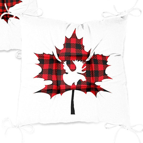 Set of 4 Puffy Chair Pads and 1 Table Runner|Winter Trend Checkered Xmas Leaves Seat Pad Tablecloth|Plaid Xmas Deer Chair Cushion Tabletop