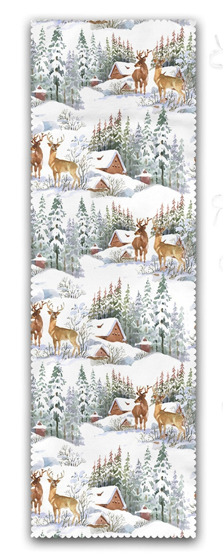 Set of 4 Puffy Chair Pads and 1 Table Runner|Winter Trend Snow House Pine Tree Deer Seat Pad and Tablecloth|Xmas Chair Cushion Tabletop Set