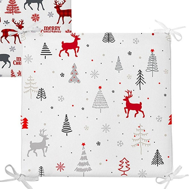 Set of 4 Xmas Chair Pads and 1 Table Runner|Xmas Deer, Tree, Snowflake Seat Pad and Tablecloth|Merry Christmas Chair Cushion Tabletop Set