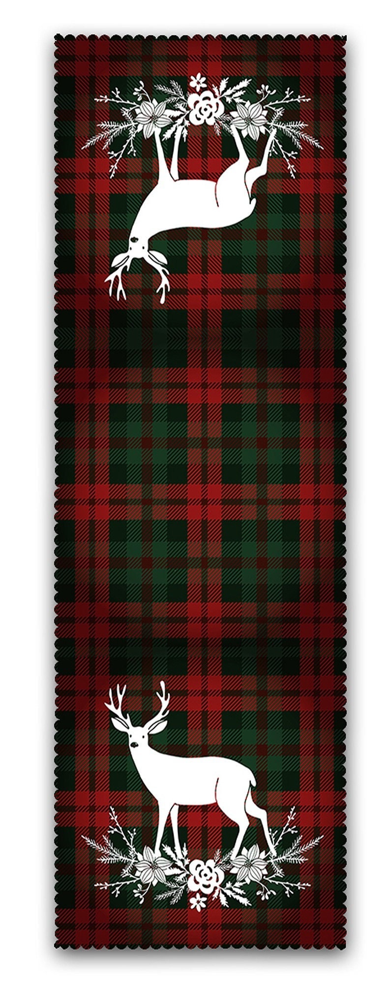 Set of 4 Xmas Chair Pads and 1 Table Runner|Merry Christmas Deer Seat Pad and Tablecloth|Plaid Happy New Year Chair Cushion and Tabletop