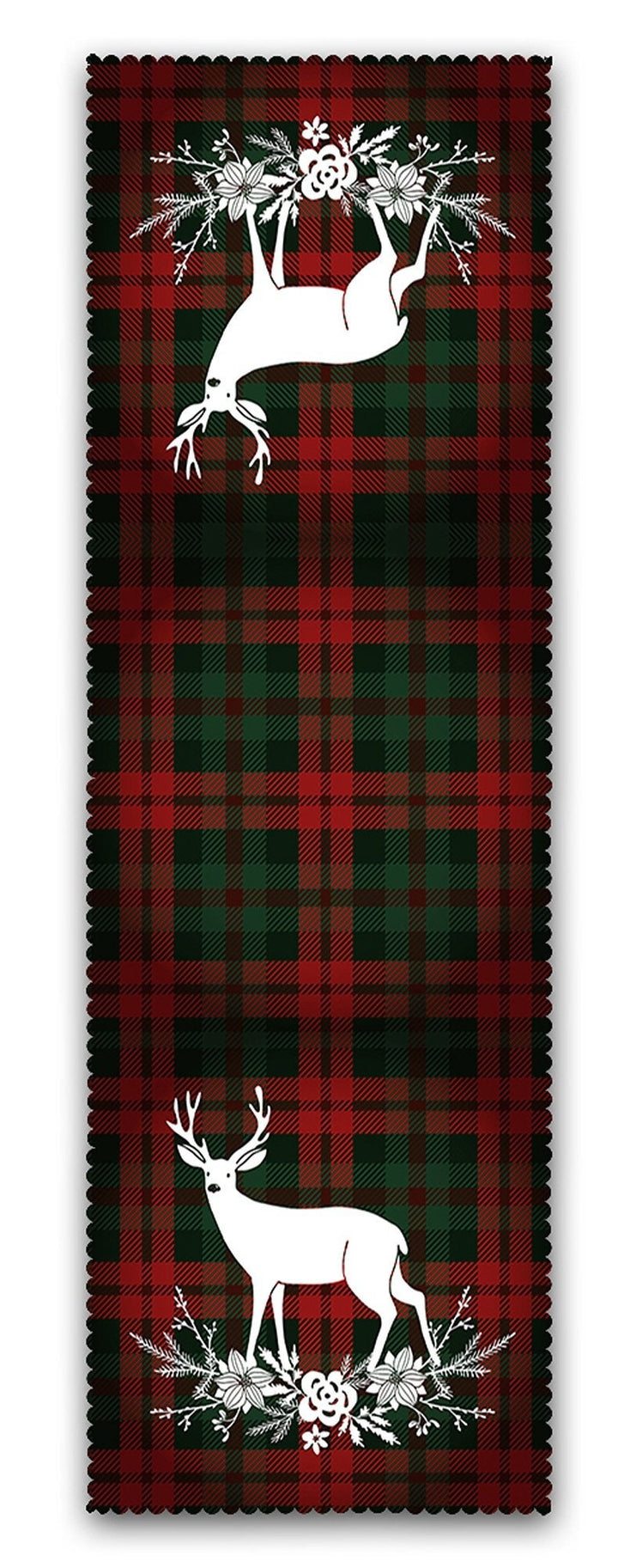 Set of 4 Xmas Chair Pads and 1 Table Runner|Merry Christmas Deer Seat Pad and Tablecloth|Plaid Happy New Year Chair Cushion and Tabletop