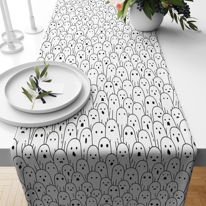 Halloween Table Runner|Ghost and Spider Web Print Tablecloth|Haunted House Tabletop|Pumpkin and Boo Home Decor|Scary Halloween Table Decor