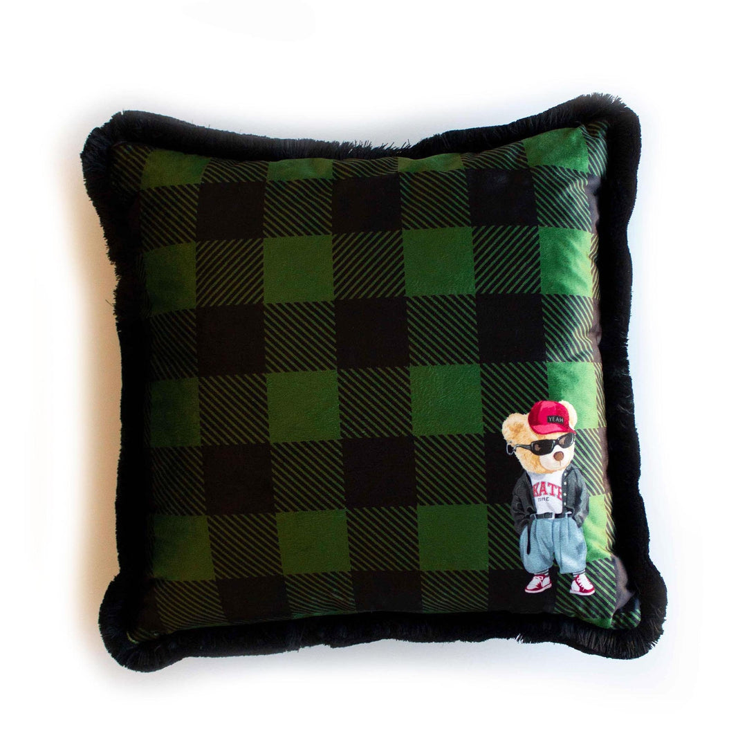 Cute Bear Pillow Cover|Frilly Skateboarder Cute Bear Themed Cushion Case|Plaid Funny Knight Pillowcase|Cartoon Character Throw Pillow Cover