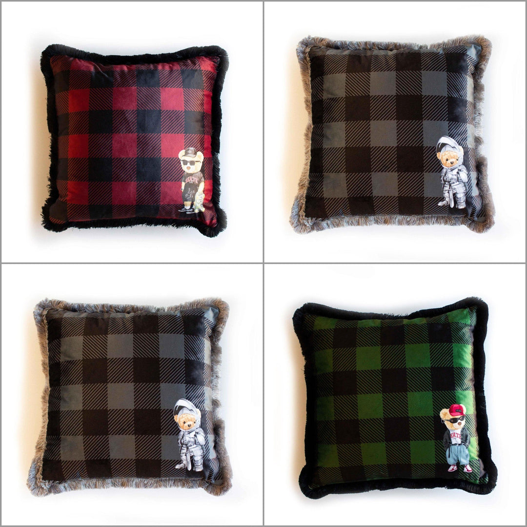 Cute Bear Pillow Cover|Frilly Skateboarder Cute Bear Themed Cushion Case|Plaid Funny Knight Pillowcase|Cartoon Character Throw Pillow Cover