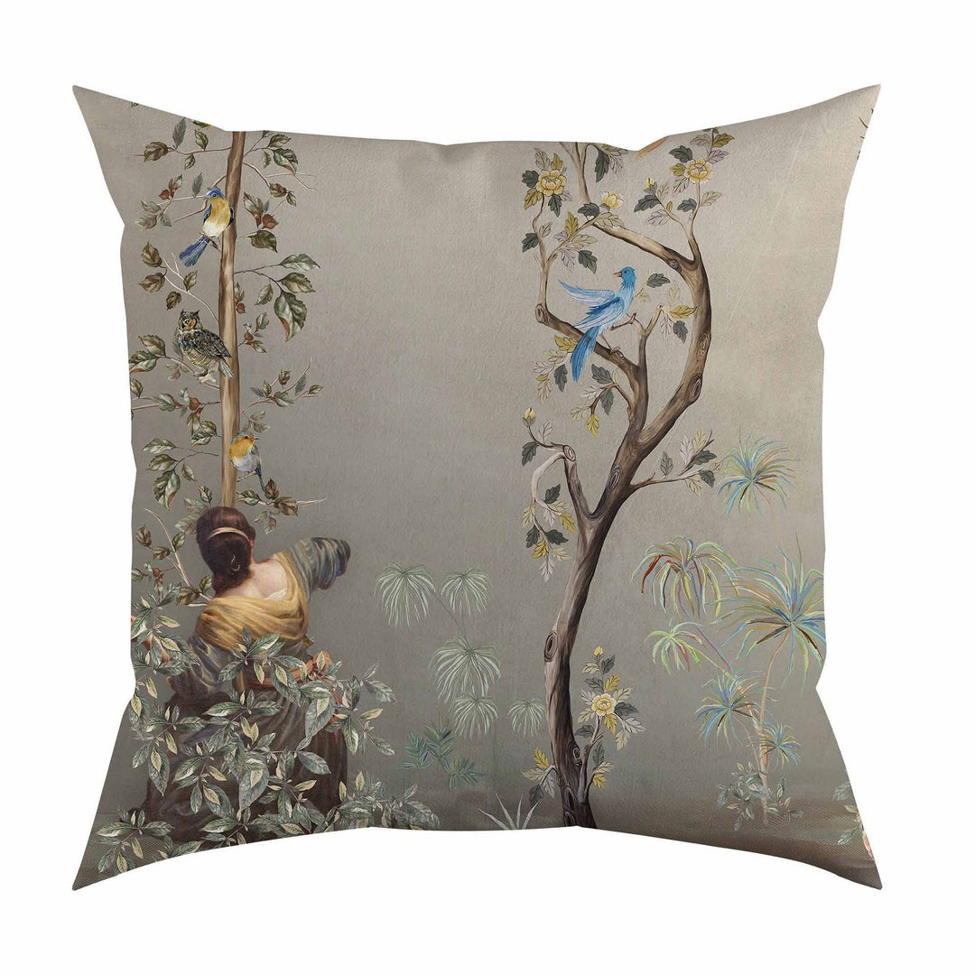 Floral Bird Pillow Cover|Frilly Floral Tree Branches Cushion Case|Birds in Forest Pillowcase|Summer Trend Throw Pillow Cover|Cozy Home Decor