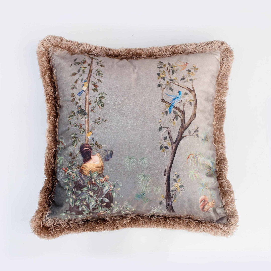 Floral Bird Pillow Cover|Frilly Floral Tree Branches Cushion Case|Birds in Forest Pillowcase|Summer Trend Throw Pillow Cover|Cozy Home Decor