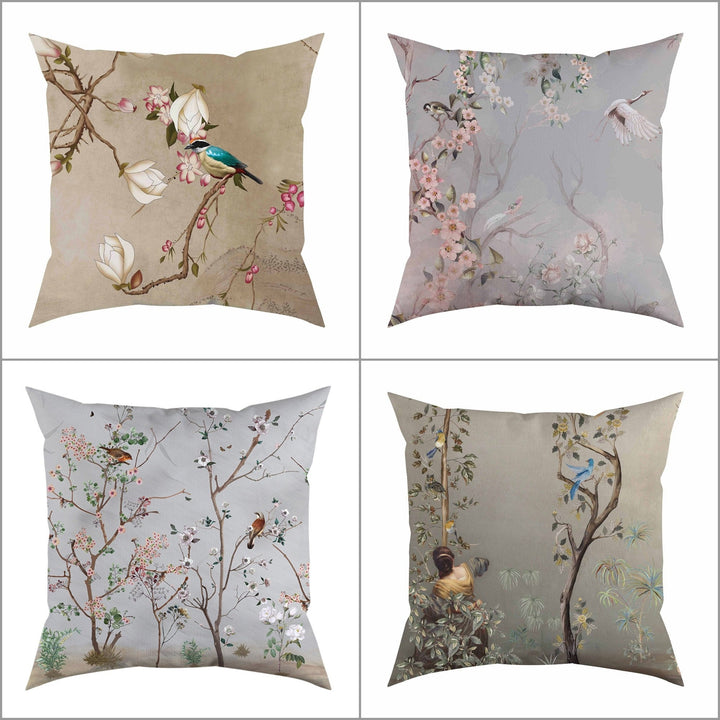 Floral Bird Pillow Cover|Frilly Floral Tree Branches Cushion Case|Birds in Forest Pillowcase|Summer Trend Throw Pillow Cover|Cozy Home Decor