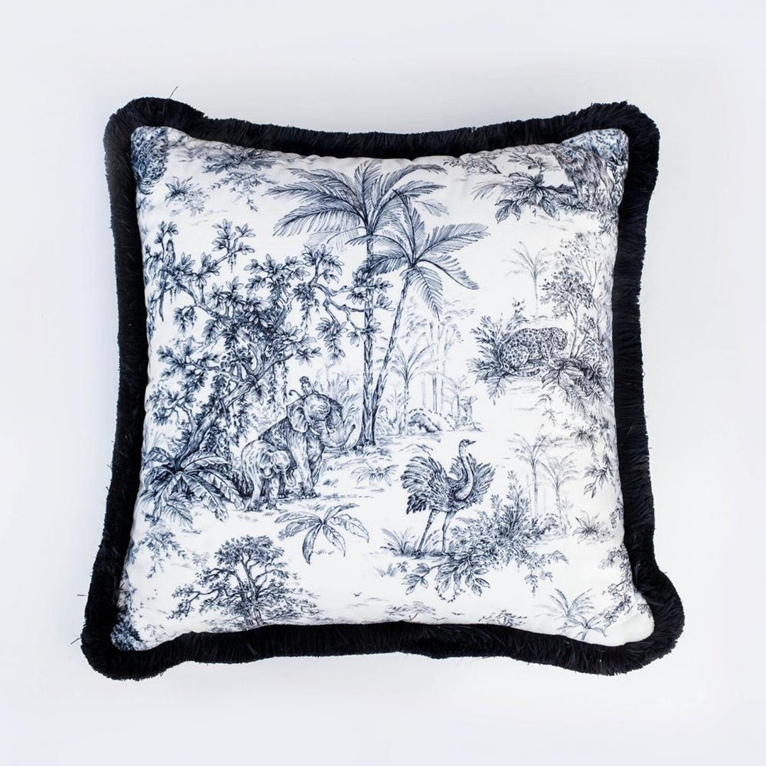 Gray Tropical Pillow Cover|Frilly Palm Tree Cushion Case|Animals in Forest Pillowcase|Elephant Cushion Cover|Toucan Print Throw Pillow Cover