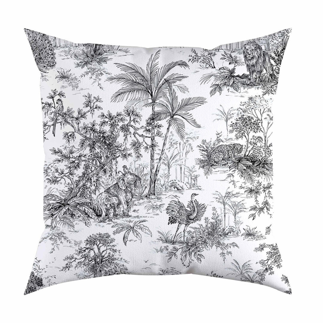 Gray Tropical Pillow Cover|Frilly Palm Tree Cushion Case|Animals in Forest Pillowcase|Elephant Cushion Cover|Toucan Print Throw Pillow Cover