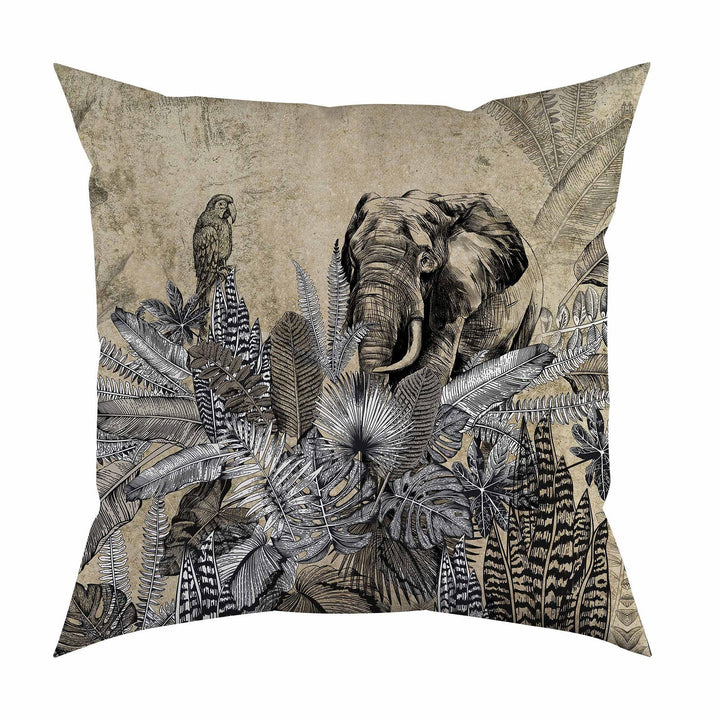 Gray Tropical Pillow Cover|Frilly Palm Tree Cushion Case|Animals in Forest Pillowcase|Elephant Cushion Cover|Toucan Print Throw Pillow Cover