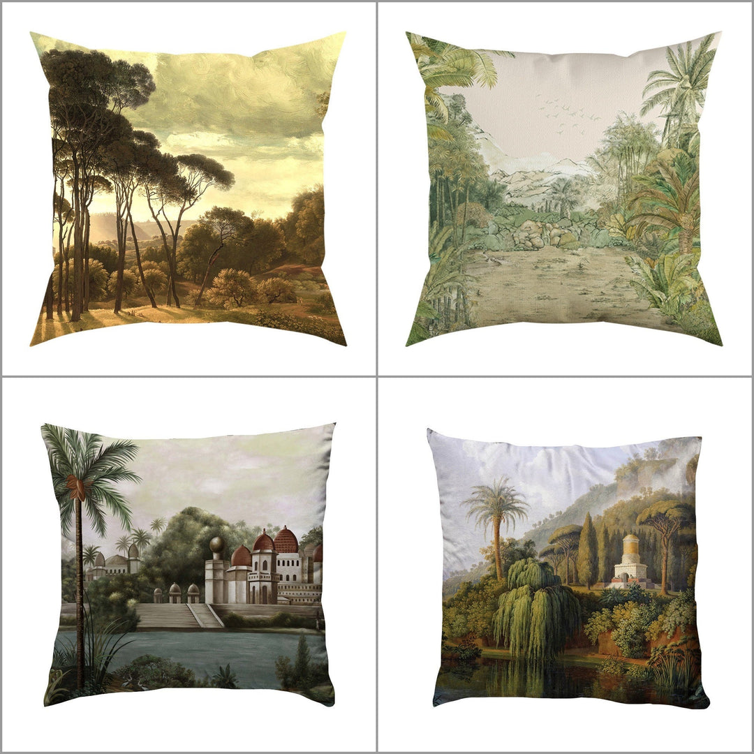 Tropical Landscape Pillow Cover|Frilly Palm Tree Cushion Case|Decorative Pillowcase|Tree Print Cushion Cover|Housewarming Throw Pillow Cover