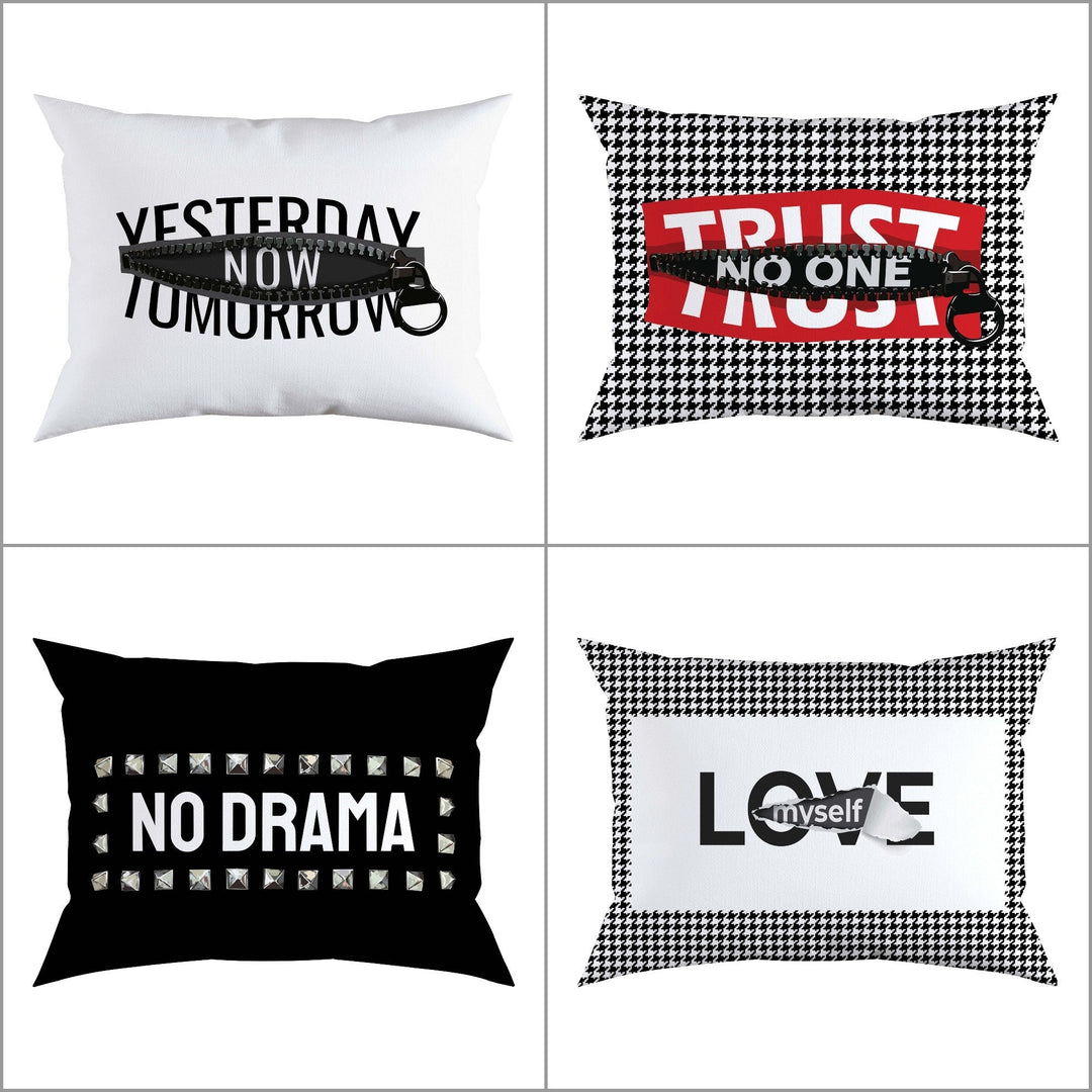 Decorative Pillow Cover|Frilly Yesterday Now Tomorrow Rectangle Cushion|Trust No One Pillowcase|No Drama, Love Myself Lumbar Pillow Case