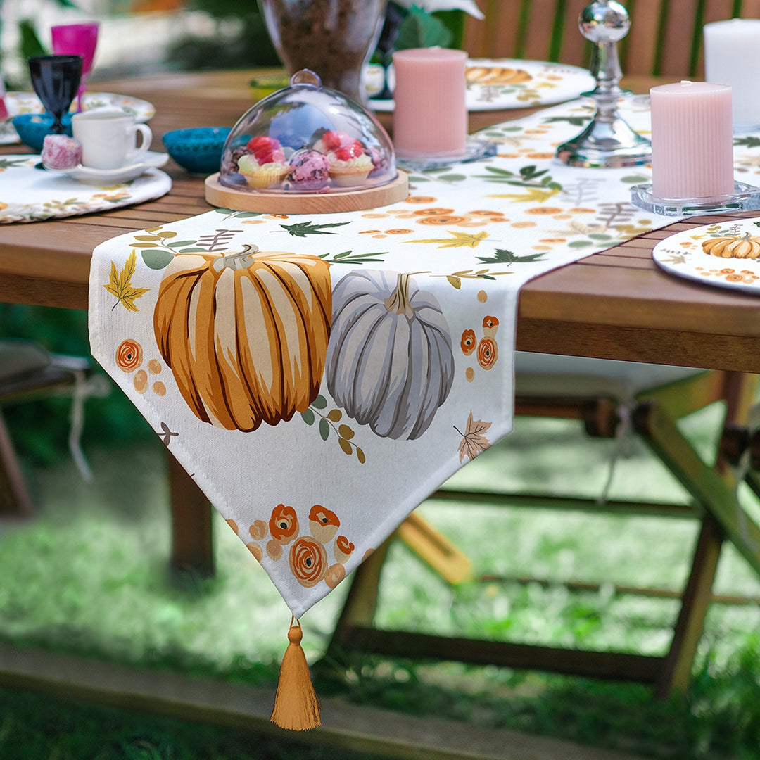 Fall Runner & Placemat Set|Fall Trend Table Decor|Set of 6 Supla Table Mat|Floral Pumpkin Autumn Tablecloth American Service Underplate