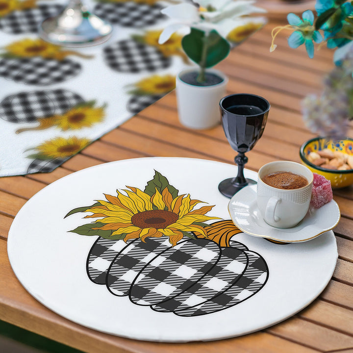 Fall Runner & Placemat Set|Fall Trend Table Decor|Set of 6 Supla Table Mat|Checkered Pumpkin Sunflower Tabletop American Service Underplate