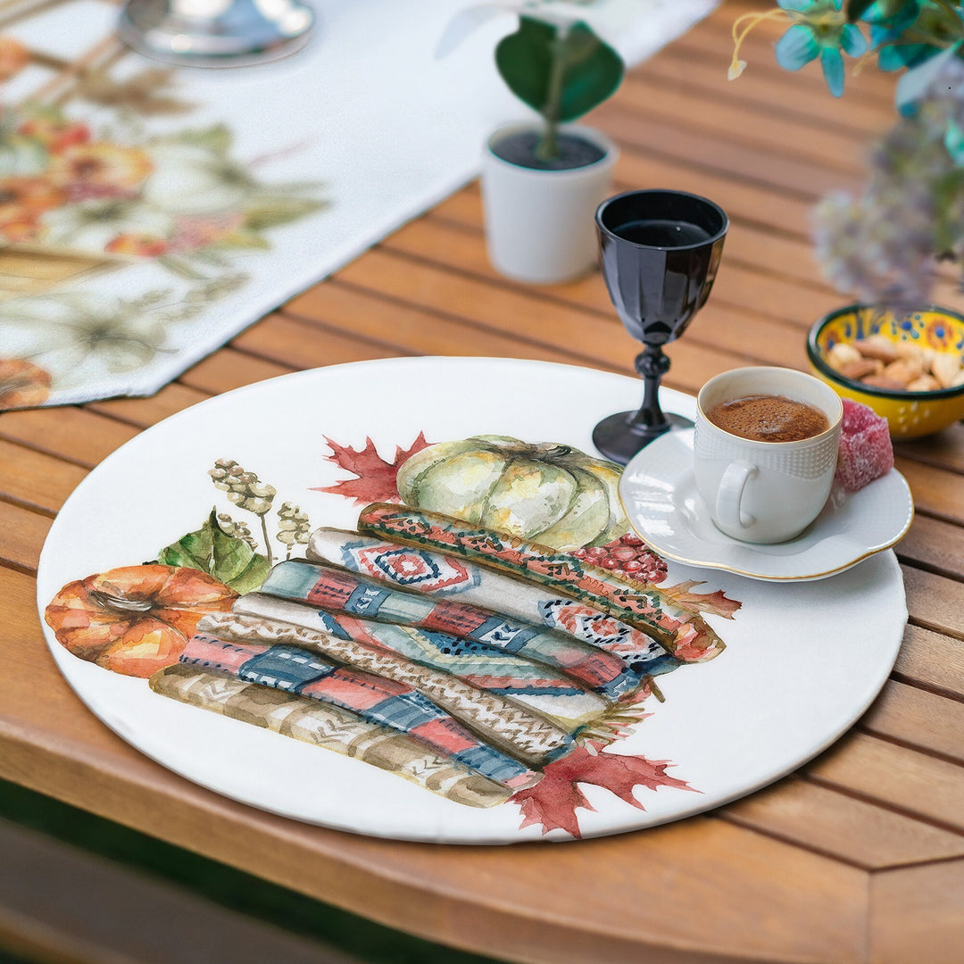 Fall Runner & Placemat Set|Fall Trend Table Decor|Set of 6 Supla Table Mat|Floral Pumpkin Autumn Tablecloth American Service Underplate