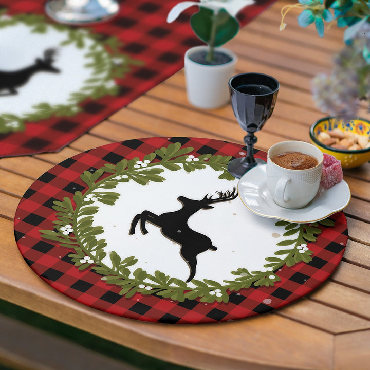 Christmas Runner & Placemat Set|Winter Trend Table Decor|Set of 6 Supla Table Mat|Farmhouse Xmas Deer Tablecloth American Service Underplate