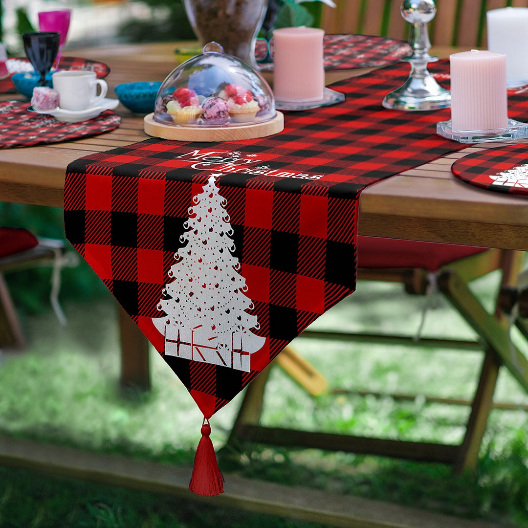 Christmas Runner & Placemat Set|Plaid Winter Table Decor|Set of 6 Supla Table Mat|Farmhouse Merry Xmas Tabletop American Service Underplate