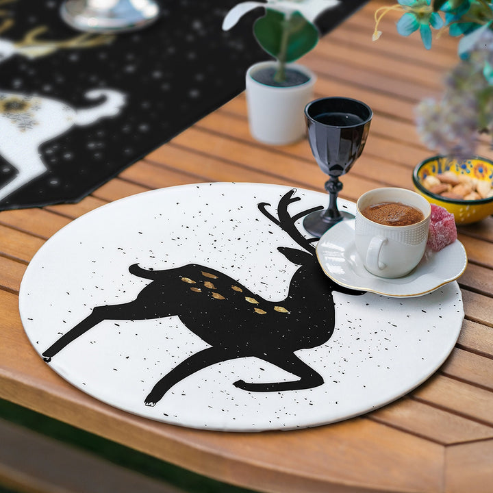 Christmas Runner & Placemat Set|Winter Trend Table Decor|Set of 6 Supla Table Mat|Farmhouse Xmas Deer Tablecloth American Service Underplate