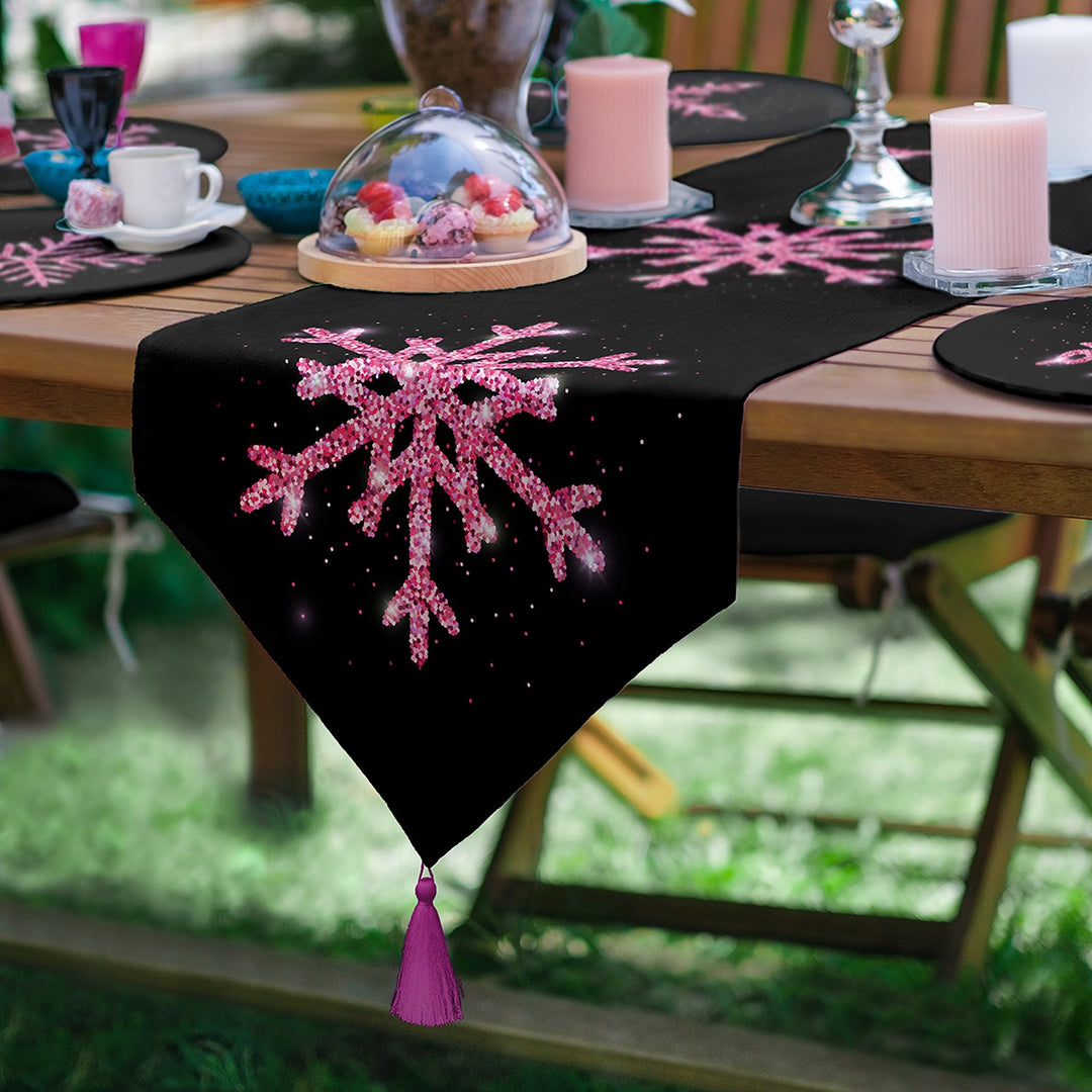 Winter Trend Runner & Placemat Set|Xmas Table Decor|Set of 6 Supla Table Mat|Pink Snowflake Tablecloth and American Service Underplate