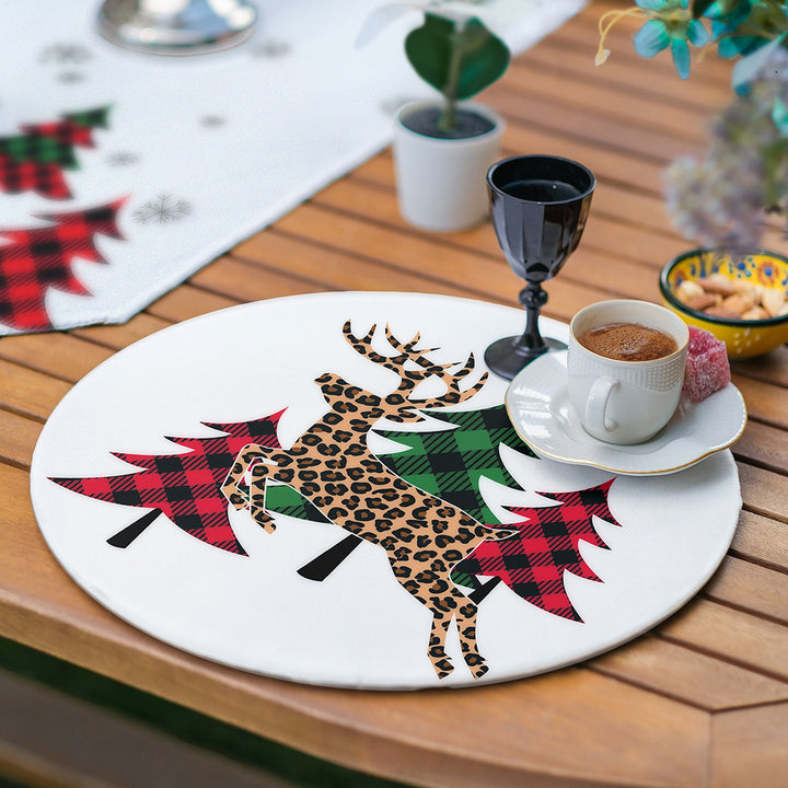 Christmas Runner & Placemat Set|Winter Trend Table Decor|Set of 6 Supla Table Mat|Checkered Pine Tree Tablecloth American Service Underplate