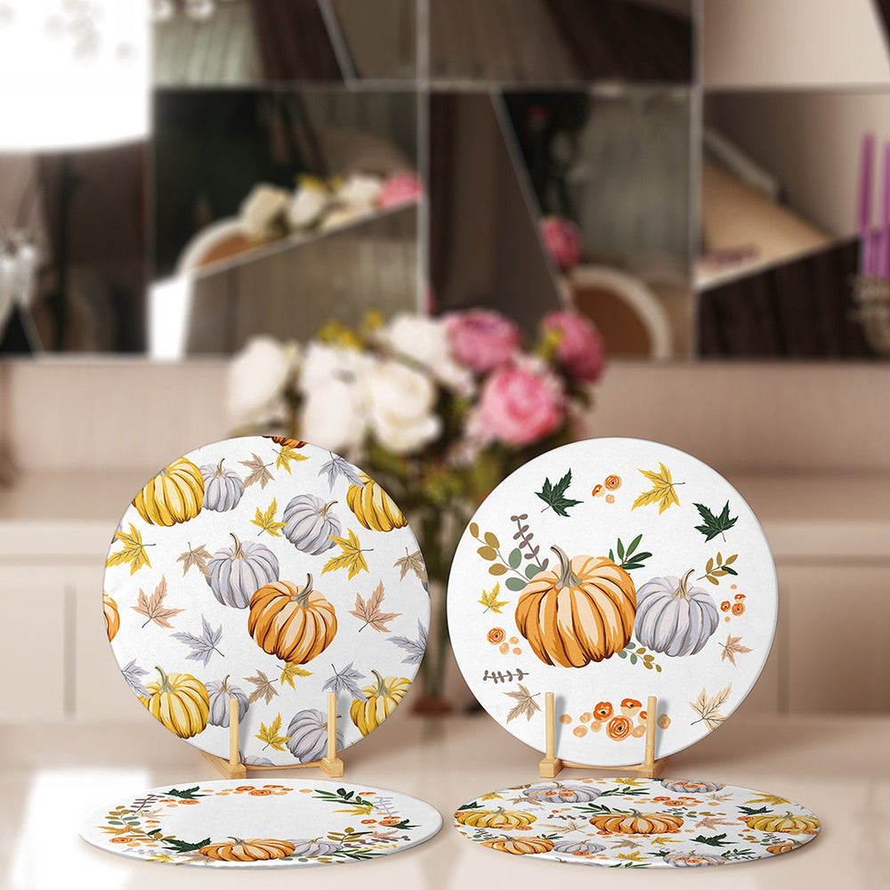 Fall Trend Placemat|Set of 4 Autumn Supla Table Mat|Farmhouse Orange Gray Pumpkin Round Dining Underplate|Housewarming Pumpkin Coaster Set